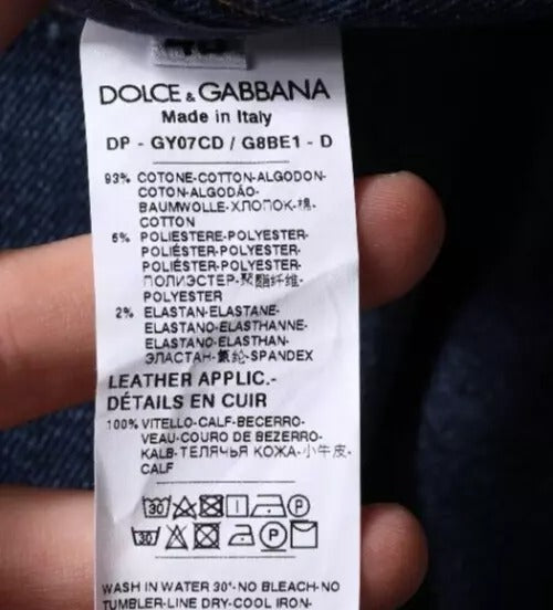 Dolce &amp; Gabbana Dark Blue Cotton Logo Skinny Denim Jeans by Dolce &amp; Gabbana outlet now on sale