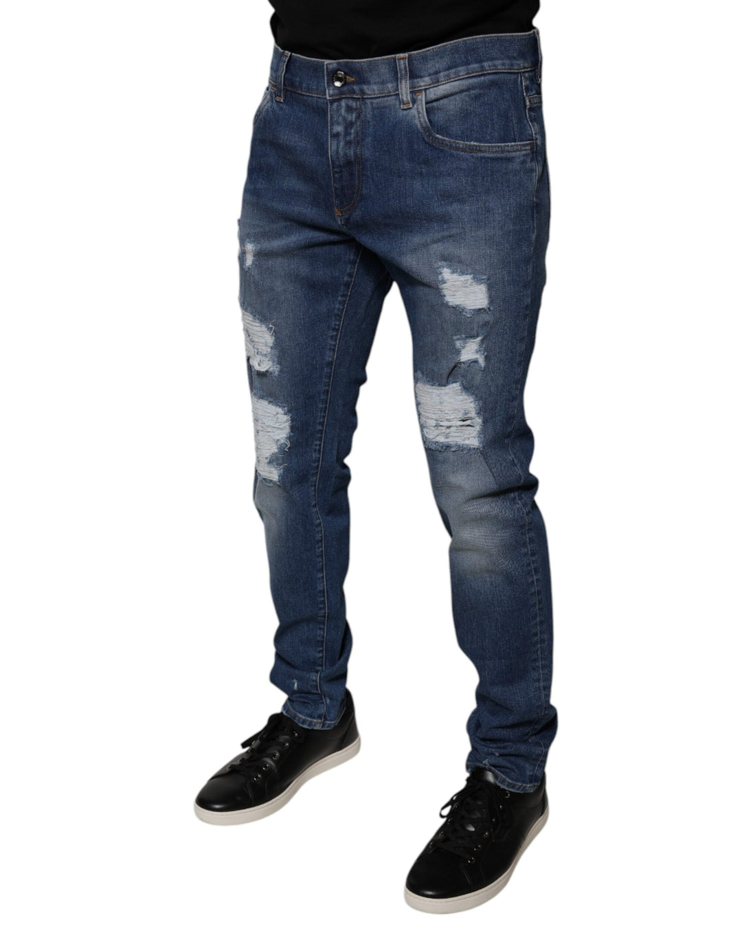 Dolce &amp; Gabbana Blue Cotton Tattered Skinny Denim Jeans by Dolce &amp; Gabbana outlet now on sale