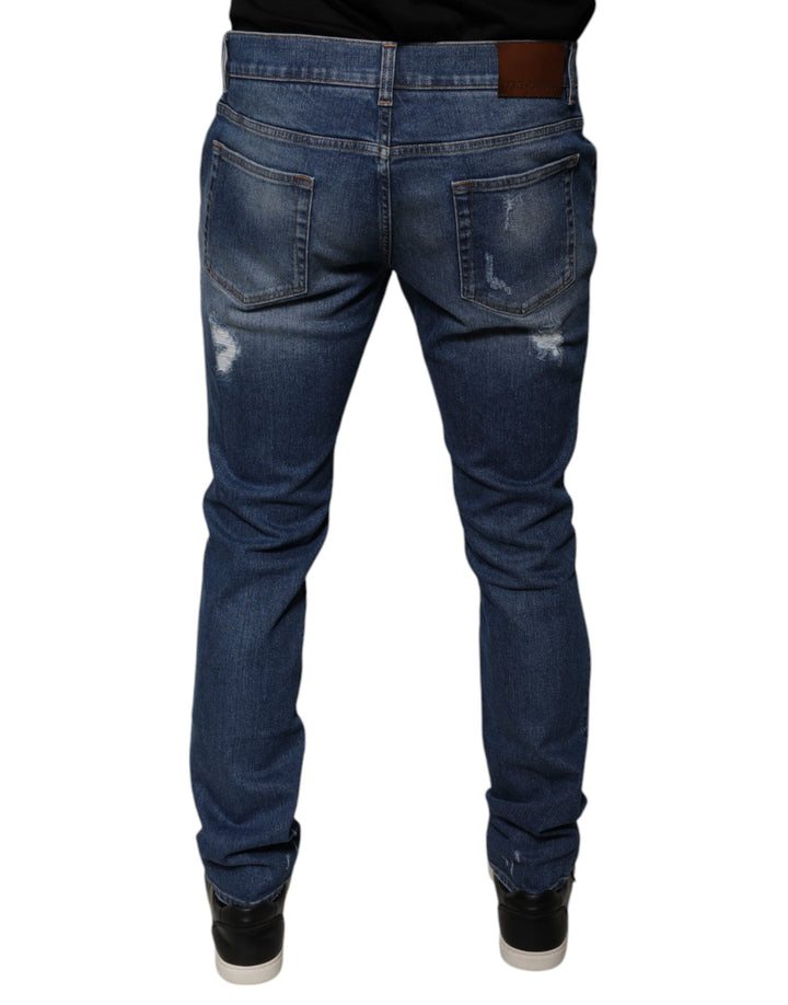 Dolce &amp; Gabbana Blue Cotton Tattered Skinny Denim Jeans by Dolce &amp; Gabbana outlet now on sale