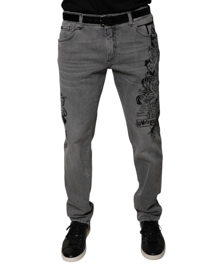 Dolce &amp; Gabbana Gray Graphic Print Cotton Skinny Denim Jeans by Dolce &amp; Gabbana outlet now on sale