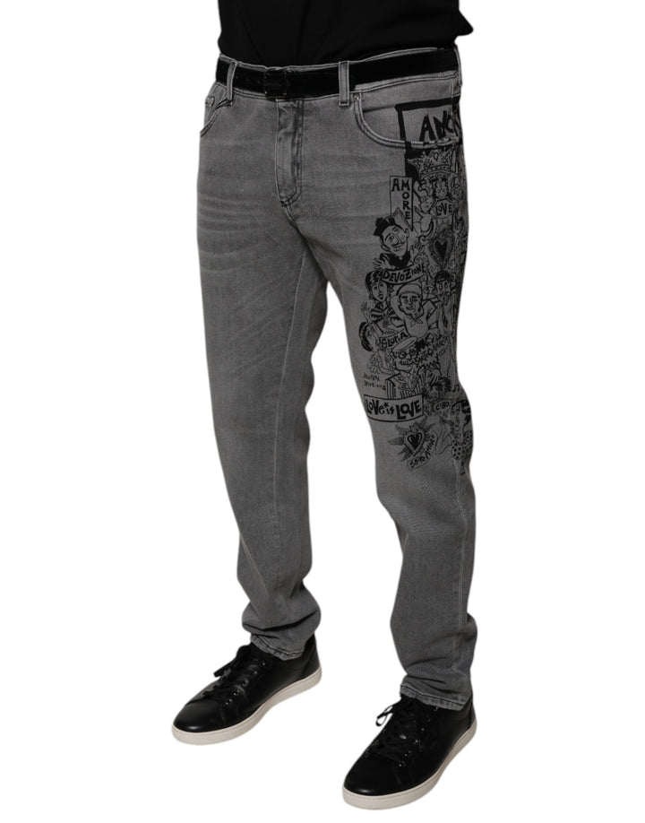 Dolce &amp; Gabbana Gray Graphic Print Cotton Skinny Denim Jeans by Dolce &amp; Gabbana outlet now on sale