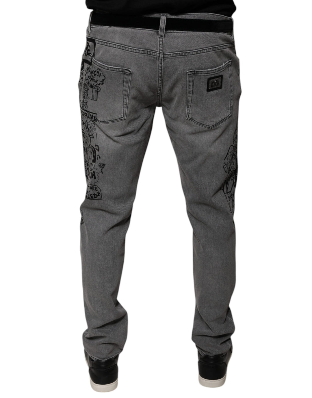 Dolce &amp; Gabbana Gray Graphic Print Cotton Skinny Denim Jeans by Dolce &amp; Gabbana outlet now on sale
