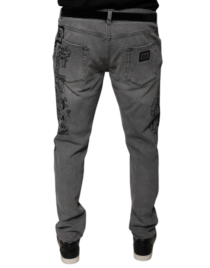 Dolce &amp; Gabbana Gray Graphic Print Cotton Skinny Denim Jeans by Dolce &amp; Gabbana outlet now on sale