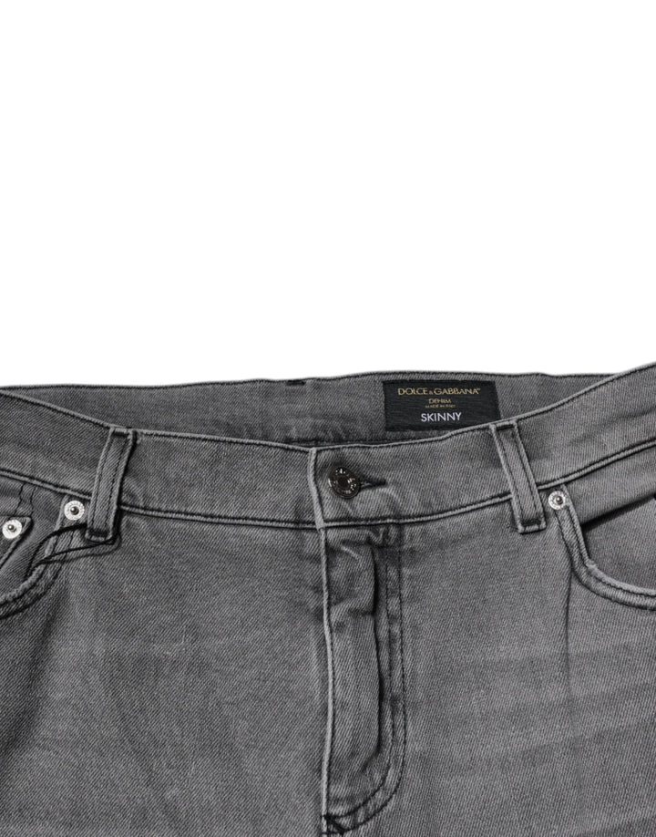 Dolce &amp; Gabbana Gray Graphic Print Cotton Skinny Denim Jeans by Dolce &amp; Gabbana outlet now on sale