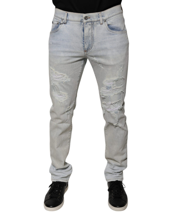 Dolce &amp; Gabbana Sample Sale Dolce &amp; Gabbana Light Blue Cotton Blend Tattered Skinny Denim Jeans - | Designer outlet