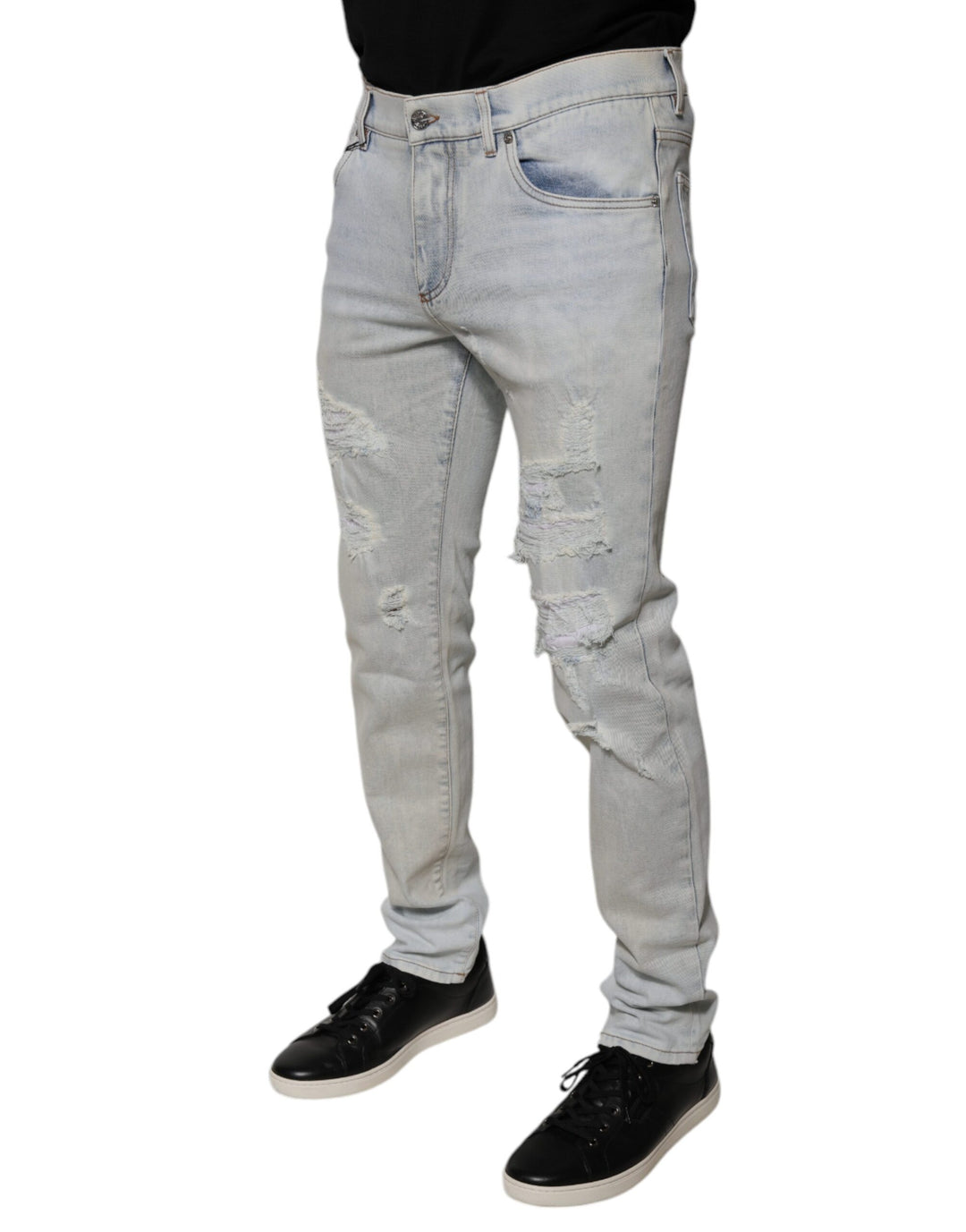 Dolce &amp; Gabbana Light Blue Cotton Blend Tattered Skinny Denim Jeans by Dolce &amp; Gabbana outlet now on sale