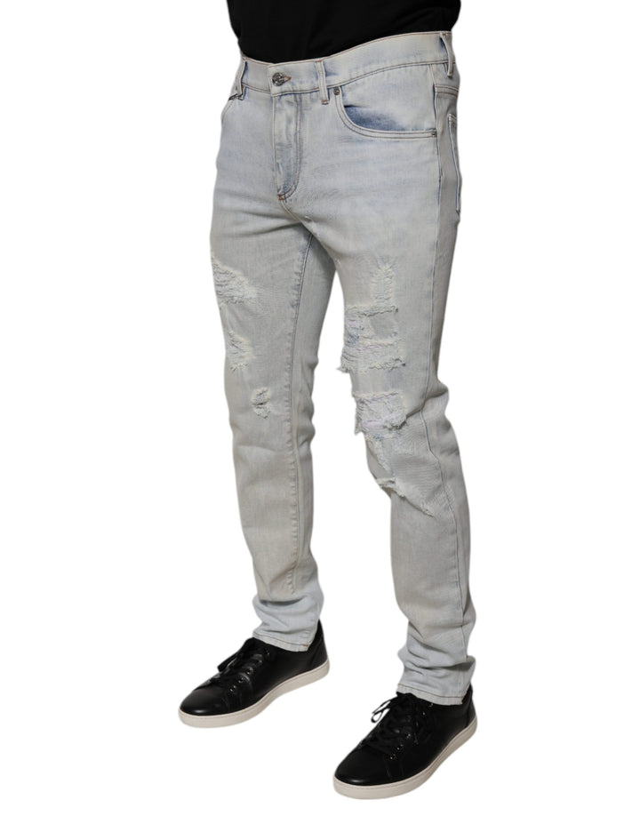 Dolce &amp; Gabbana Light Blue Cotton Blend Tattered Skinny Denim Jeans by Dolce &amp; Gabbana outlet now on sale