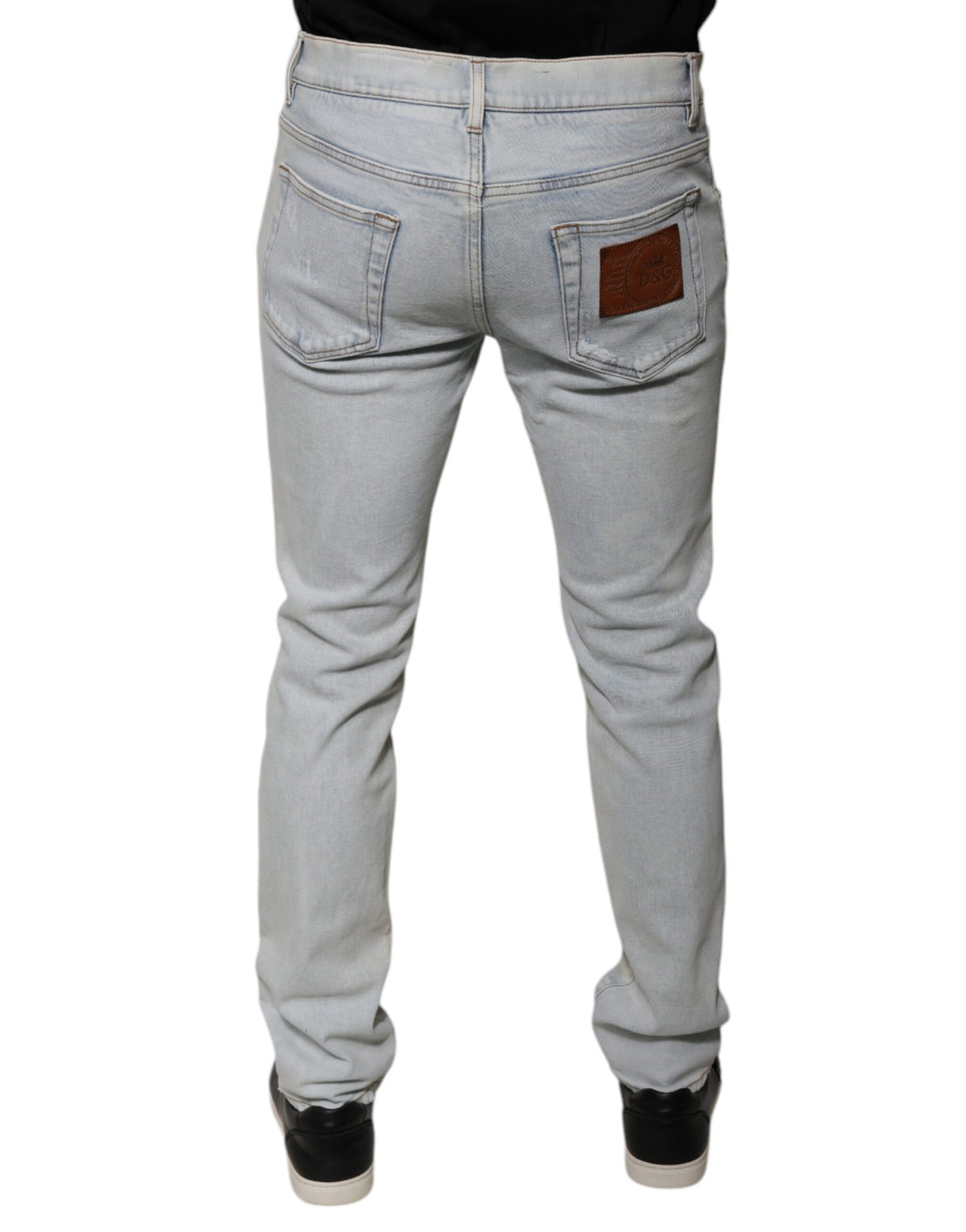 Dolce &amp; Gabbana Sample Sale Dolce &amp; Gabbana Light Blue Cotton Blend Tattered Skinny Denim Jeans - | Designer outlet