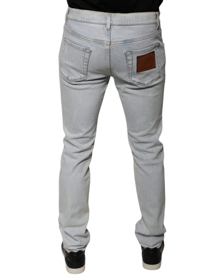 Dolce &amp; Gabbana Sample Sale Dolce &amp; Gabbana Light Blue Cotton Blend Tattered Skinny Denim Jeans - | Designer outlet