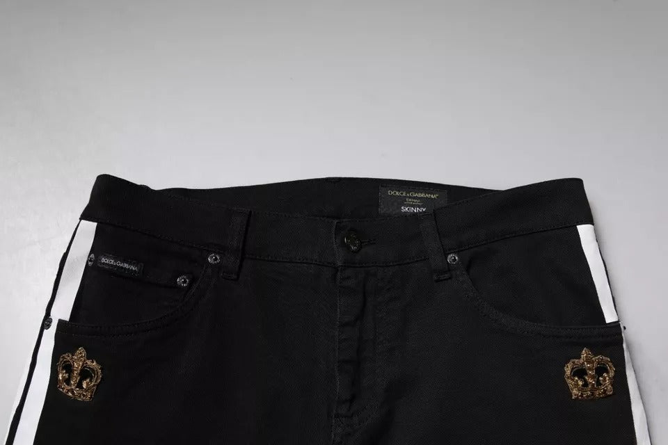Dolce &amp; Gabbana Sample Sale Dolce &amp; Gabbana Black Crown White Lining Skinny Denim Jeans - | Designer outlet