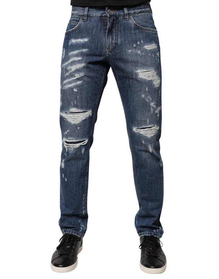 Dolce &amp; Gabbana Sample Sale Dolce &amp; Gabbana Blue Cotton Tattered Skinny Denim Jeans - | Designer outlet