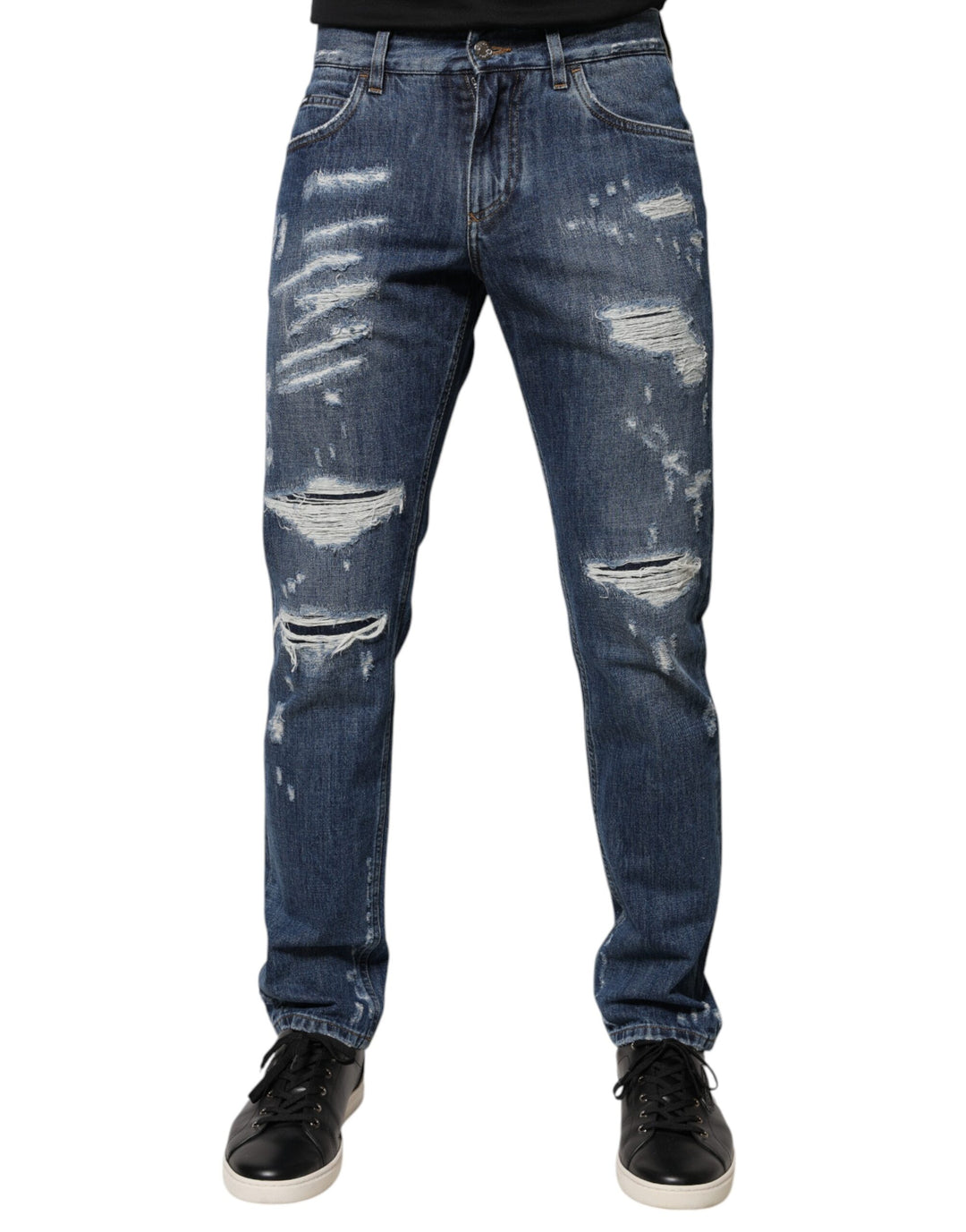 Dolce &amp; Gabbana Sample Sale Dolce &amp; Gabbana Blue Cotton Tattered Skinny Denim Jeans - | Designer outlet