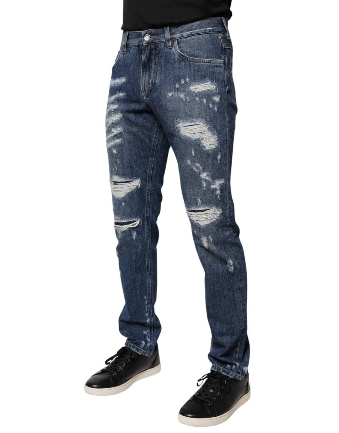 Dolce &amp; Gabbana Sample Sale Dolce &amp; Gabbana Blue Cotton Tattered Skinny Denim Jeans - | Designer outlet
