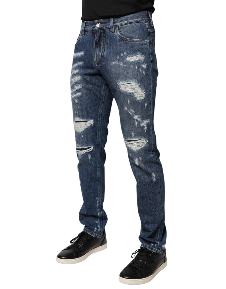 Dolce &amp; Gabbana Sample Sale Dolce &amp; Gabbana Blue Cotton Tattered Skinny Denim Jeans - | Designer outlet