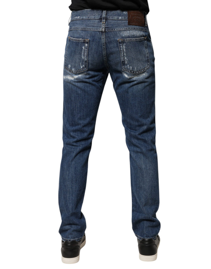Dolce &amp; Gabbana Sample Sale Dolce &amp; Gabbana Blue Cotton Tattered Skinny Denim Jeans - | Designer outlet