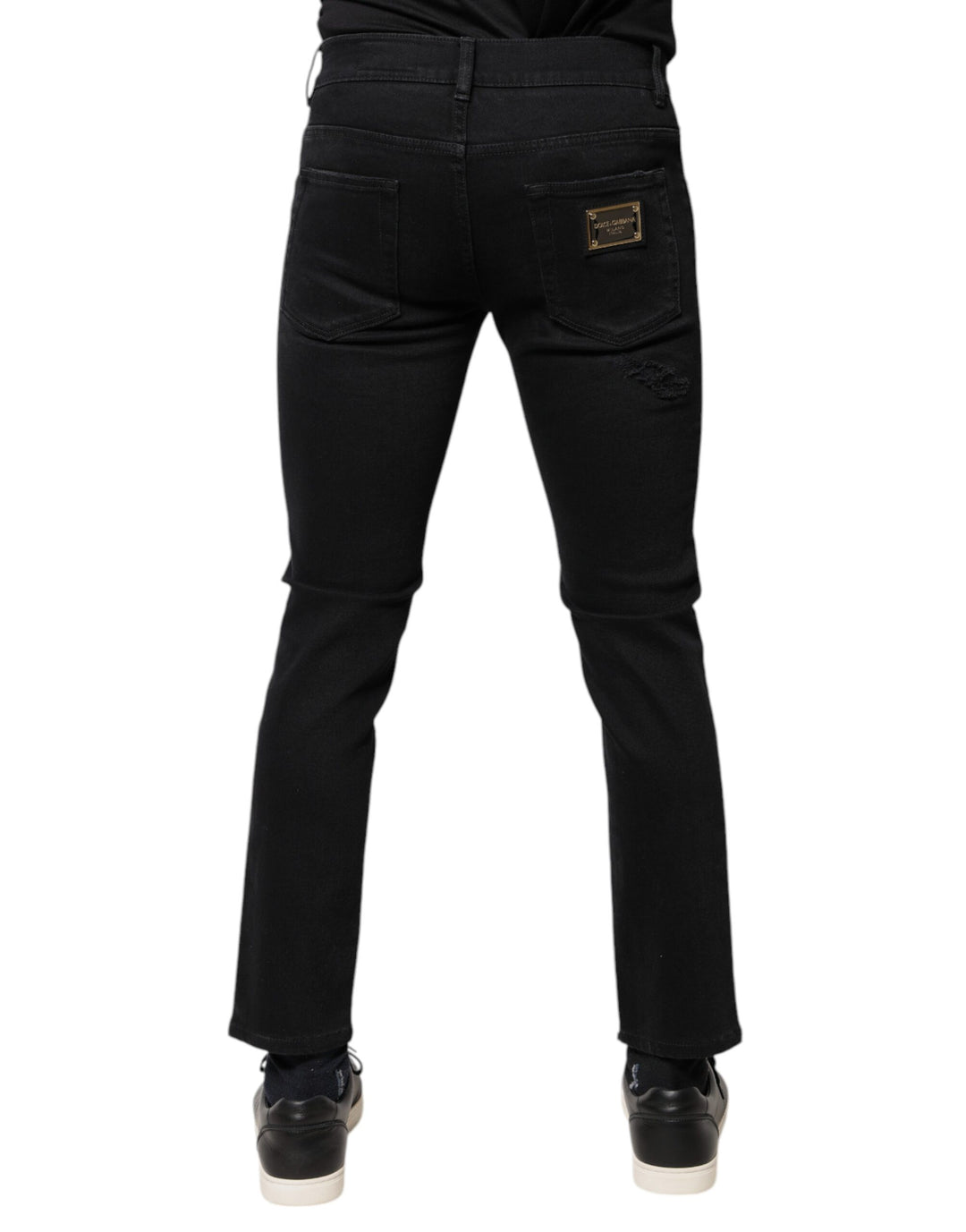 Dolce &amp; Gabbana Sample Sale Dolce &amp; Gabbana Black Cotton Tattered Skinny Denim Logo Jeans - | Designer outlet