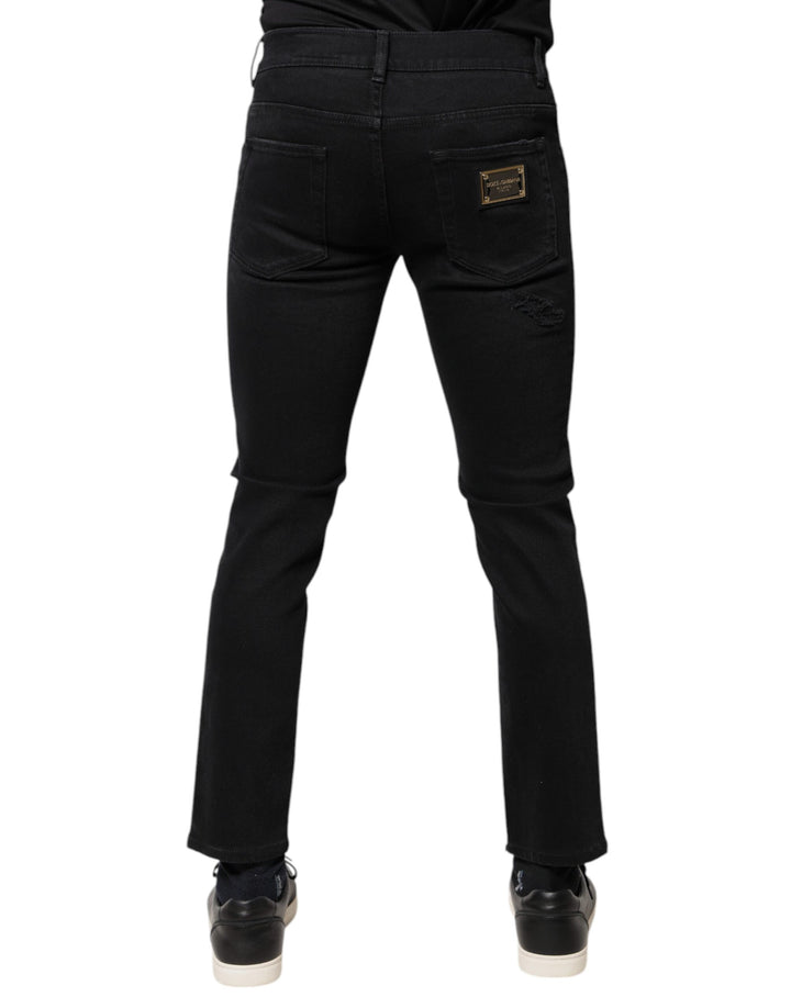 Dolce &amp; Gabbana Sample Sale Dolce &amp; Gabbana Black Cotton Tattered Skinny Denim Logo Jeans - | Designer outlet