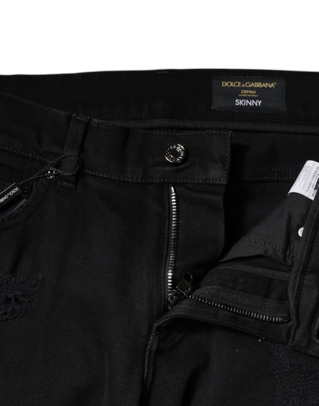 Dolce &amp; Gabbana Sample Sale Dolce &amp; Gabbana Black Cotton Tattered Skinny Denim Logo Jeans - | Designer outlet