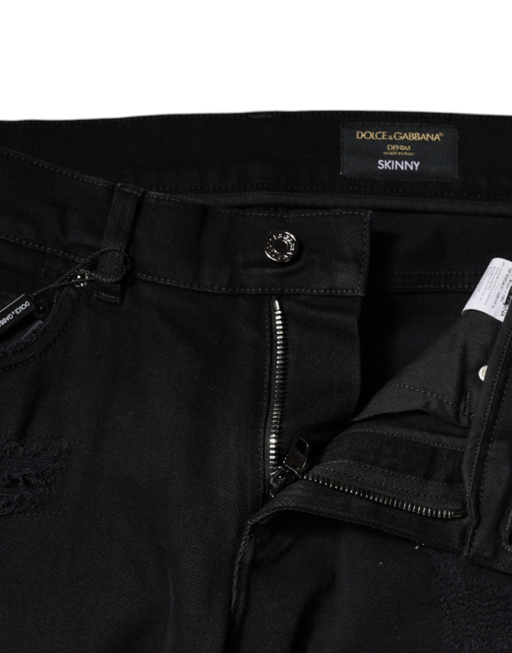 Dolce &amp; Gabbana Sample Sale Dolce &amp; Gabbana Black Cotton Tattered Skinny Denim Logo Jeans - | Designer outlet