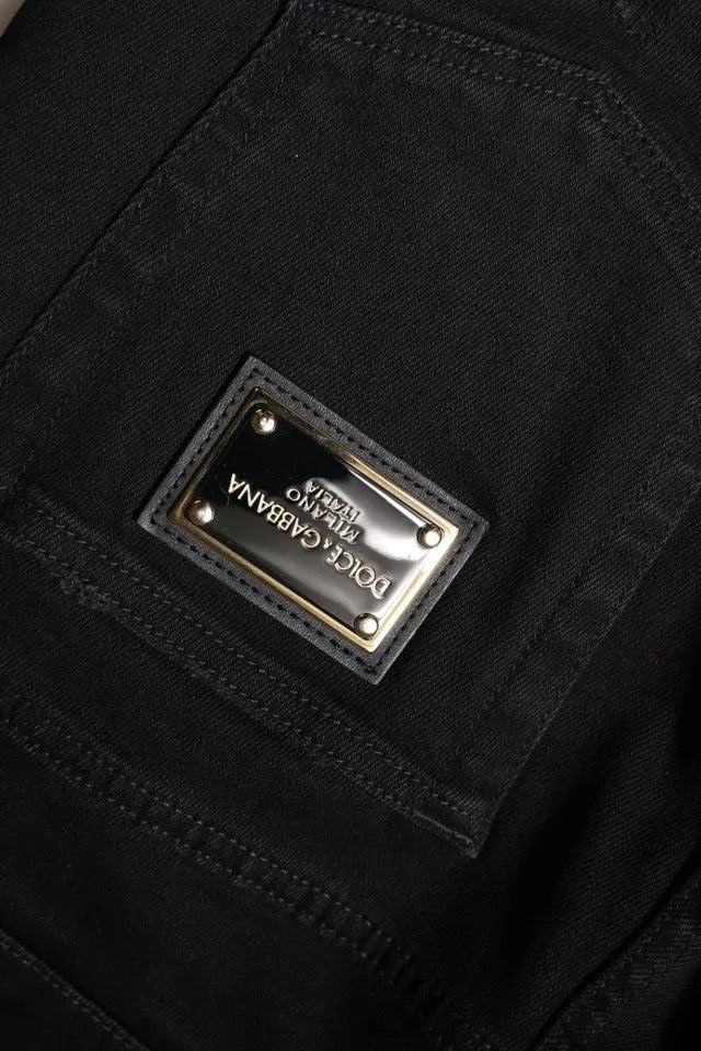 Dolce &amp; Gabbana Sample Sale Dolce &amp; Gabbana Black Cotton Tattered Skinny Denim Logo Jeans - | Designer outlet