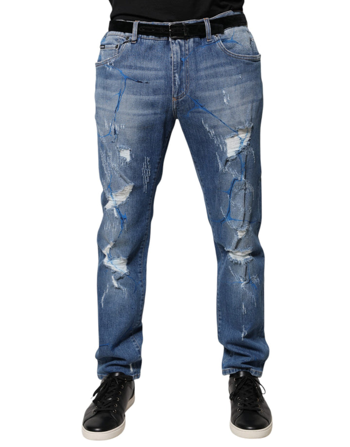Dolce &amp; Gabbana Blue Cotton Stretch Tattered Skinny Denim Jeans by Dolce &amp; Gabbana outlet now on sale