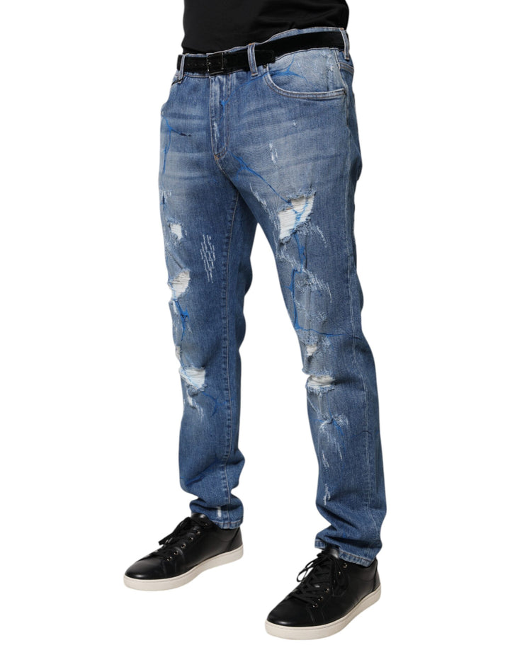 Dolce &amp; Gabbana Sample Sale Dolce &amp; Gabbana Blue Cotton Stretch Tattered Skinny Denim Jeans - | Designer outlet