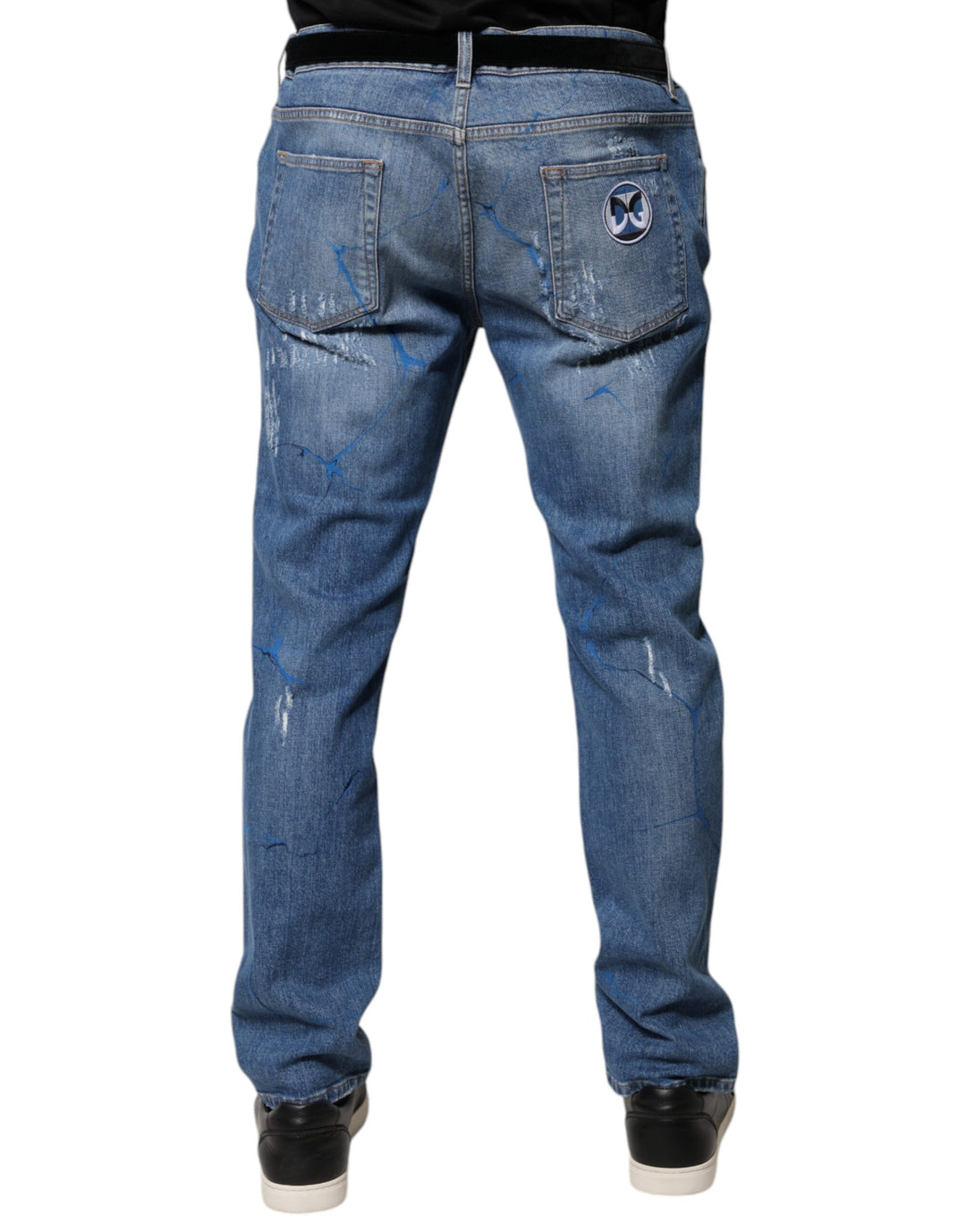 Dolce &amp; Gabbana Blue Cotton Stretch Tattered Skinny Denim Jeans by Dolce &amp; Gabbana outlet now on sale