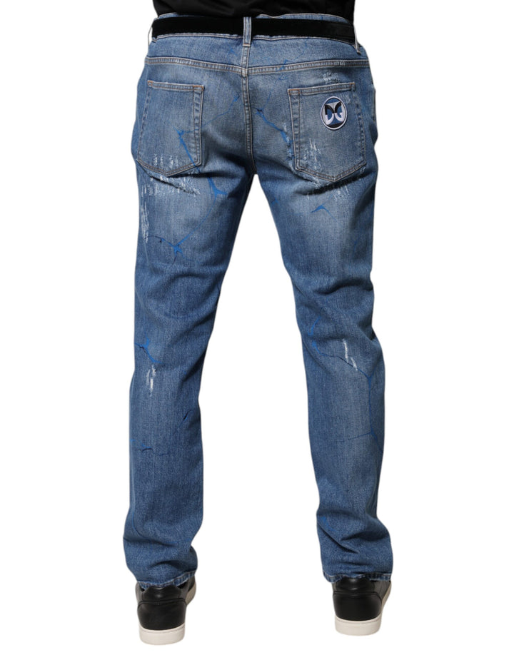Dolce &amp; Gabbana Blue Cotton Stretch Tattered Skinny Denim Jeans by Dolce &amp; Gabbana outlet now on sale