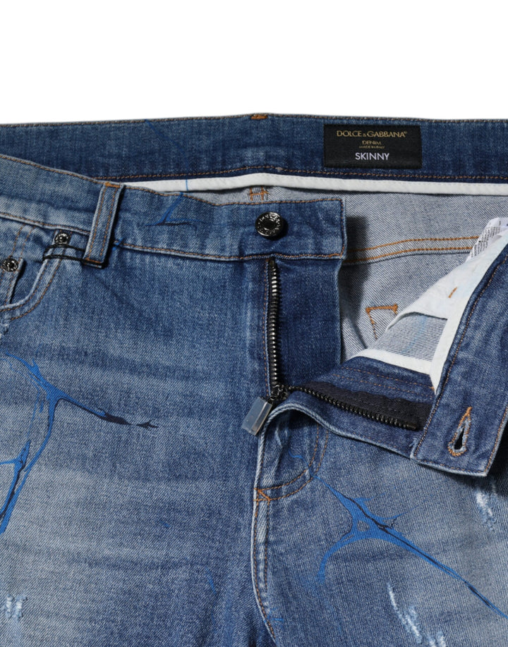 Dolce &amp; Gabbana Blue Cotton Stretch Tattered Skinny Denim Jeans by Dolce &amp; Gabbana outlet now on sale