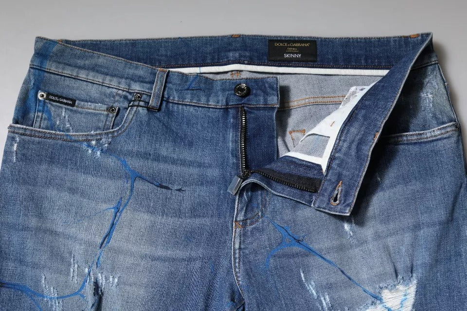 Dolce &amp; Gabbana Blue Cotton Stretch Tattered Skinny Denim Jeans by Dolce &amp; Gabbana outlet now on sale