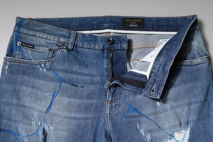 Dolce &amp; Gabbana Blue Cotton Stretch Tattered Skinny Denim Jeans by Dolce &amp; Gabbana outlet now on sale
