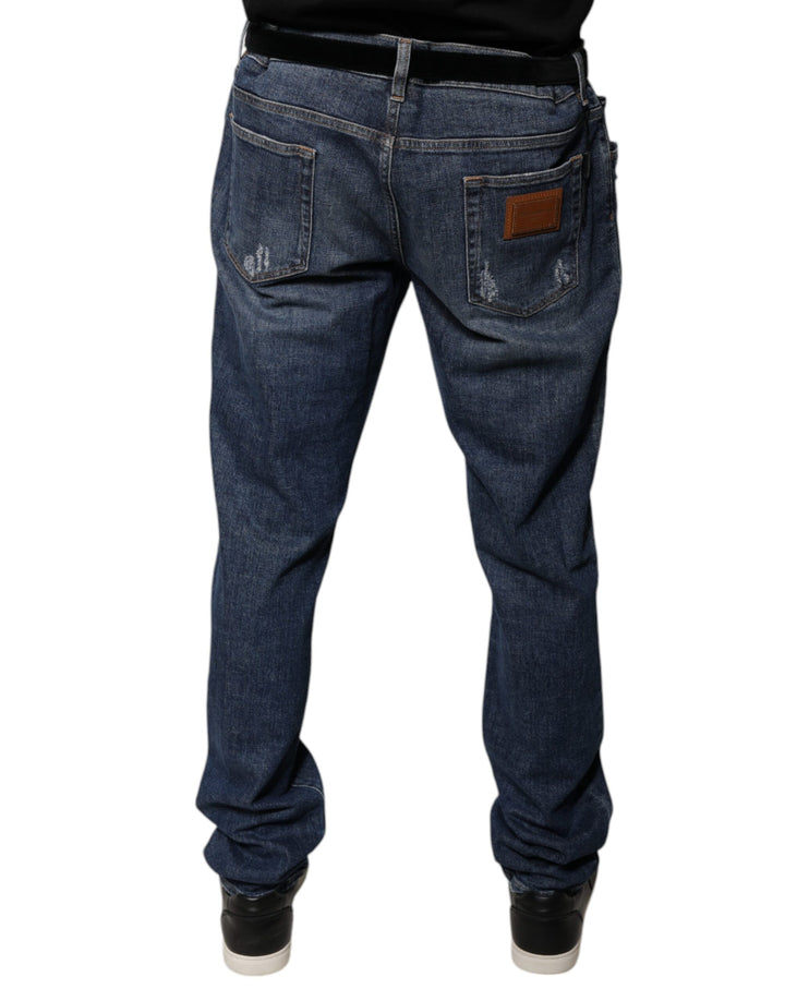 Dolce &amp; Gabbana Sample Sale Dolce &amp; Gabbana Dark Blue Cotton Logo Skinny Denim Jeans - | Designer outlet