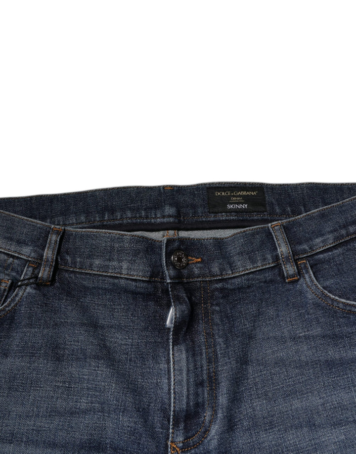 Dolce &amp; Gabbana Sample Sale Dolce &amp; Gabbana Dark Blue Cotton Logo Skinny Denim Jeans - | Designer outlet