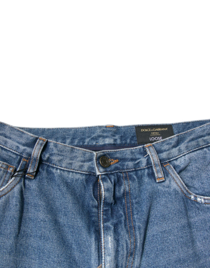 Dolce &amp; Gabbana Sample Sale Dolce &amp; Gabbana Blue Cotton Logo Men Loose Denim Jeans - | Designer outlet