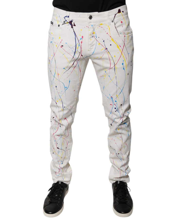 Dolce &amp; Gabbana Sample Sale Dolce &amp; Gabbana White Color Splash Print Skinny Denim Jeans - | Designer outlet