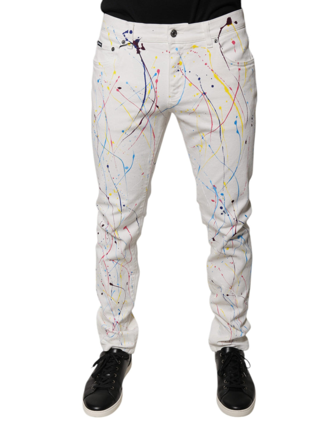 Dolce &amp; Gabbana Sample Sale Dolce &amp; Gabbana White Color Splash Print Skinny Denim Jeans - | Designer outlet