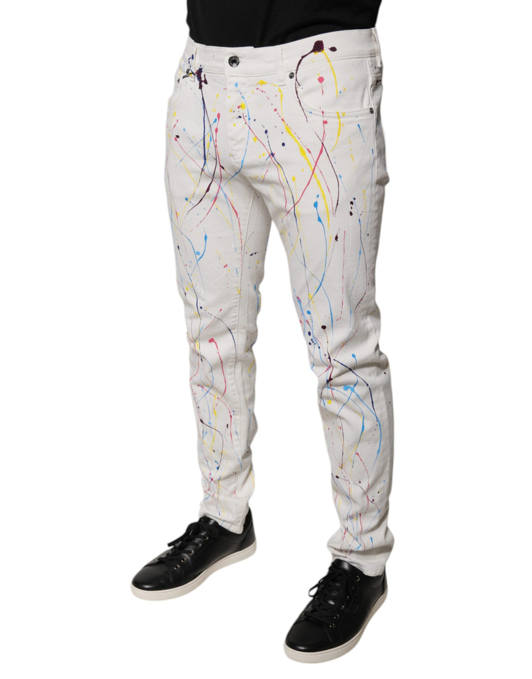Dolce &amp; Gabbana Sample Sale Dolce &amp; Gabbana White Color Splash Print Skinny Denim Jeans - | Designer outlet
