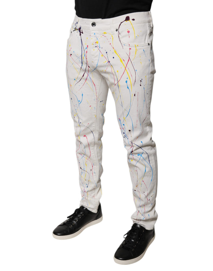 Dolce &amp; Gabbana Sample Sale Dolce &amp; Gabbana White Color Splash Print Skinny Denim Jeans - | Designer outlet
