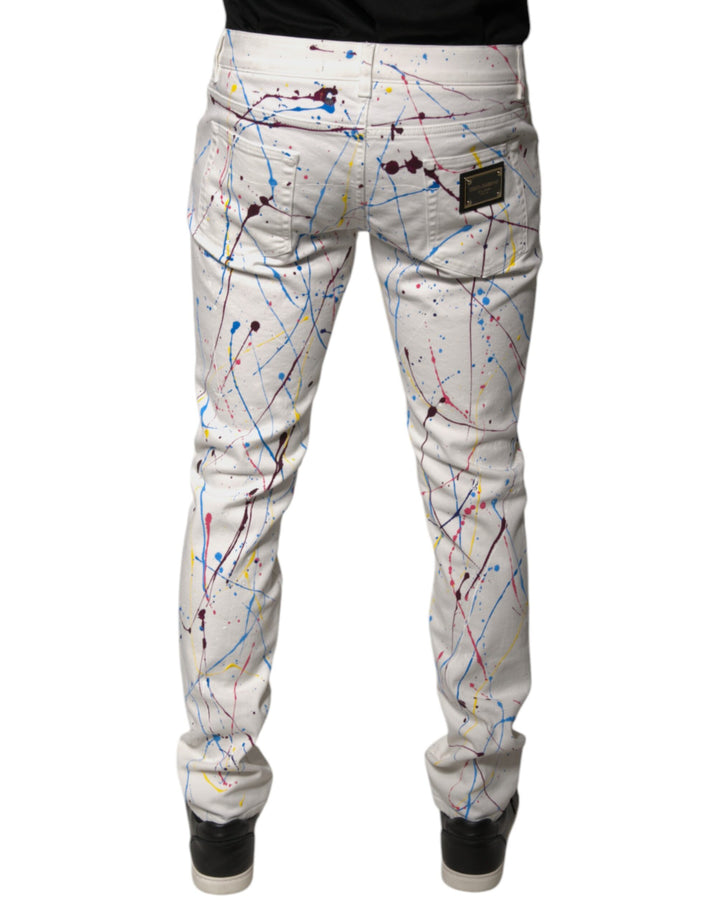 Dolce &amp; Gabbana Sample Sale Dolce &amp; Gabbana White Color Splash Print Skinny Denim Jeans - | Designer outlet