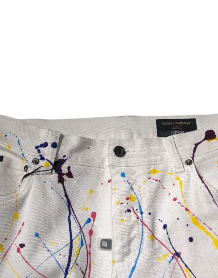 Dolce &amp; Gabbana Sample Sale Dolce &amp; Gabbana White Color Splash Print Skinny Denim Jeans - | Designer outlet