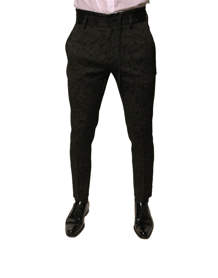 Dolce &amp; Gabbana Sample Sale Dolce &amp; Gabbana Black Brocade Polyester Skinny Men Dress Pants - | Designer outlet