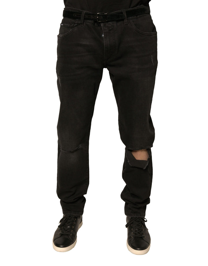 Dolce &amp; Gabbana Sample Sale Dolce &amp; Gabbana Black Ripped Logo Cotton Skinny Denim Jeans - | Designer outlet