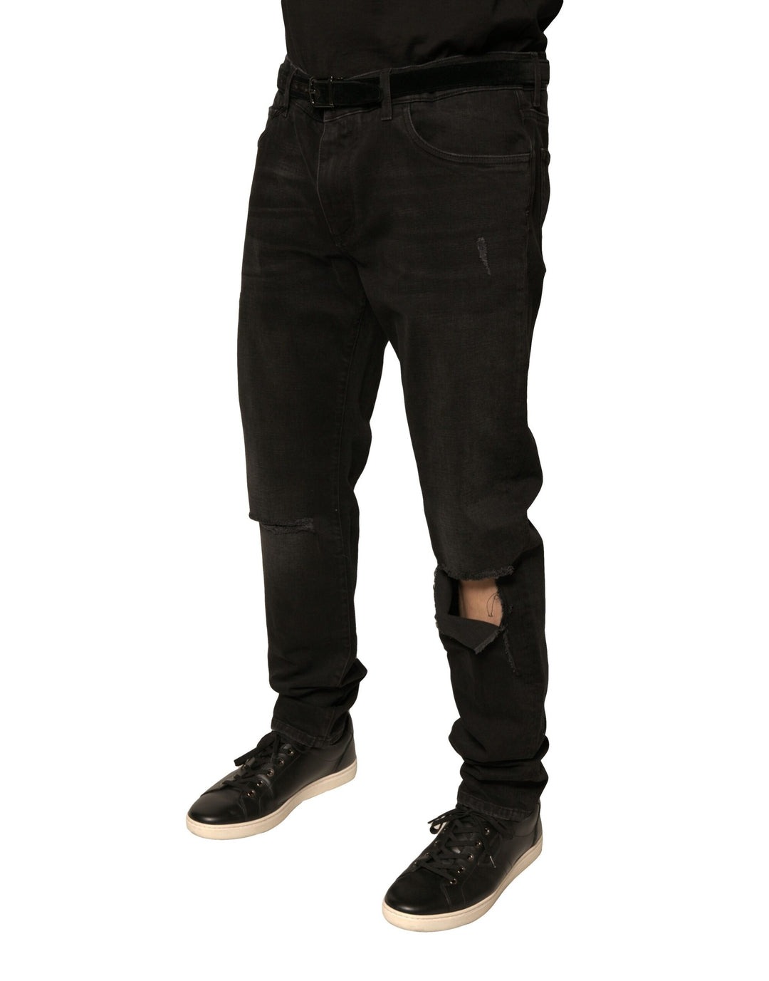 Dolce &amp; Gabbana Sample Sale Dolce &amp; Gabbana Black Ripped Logo Cotton Skinny Denim Jeans - | Designer outlet