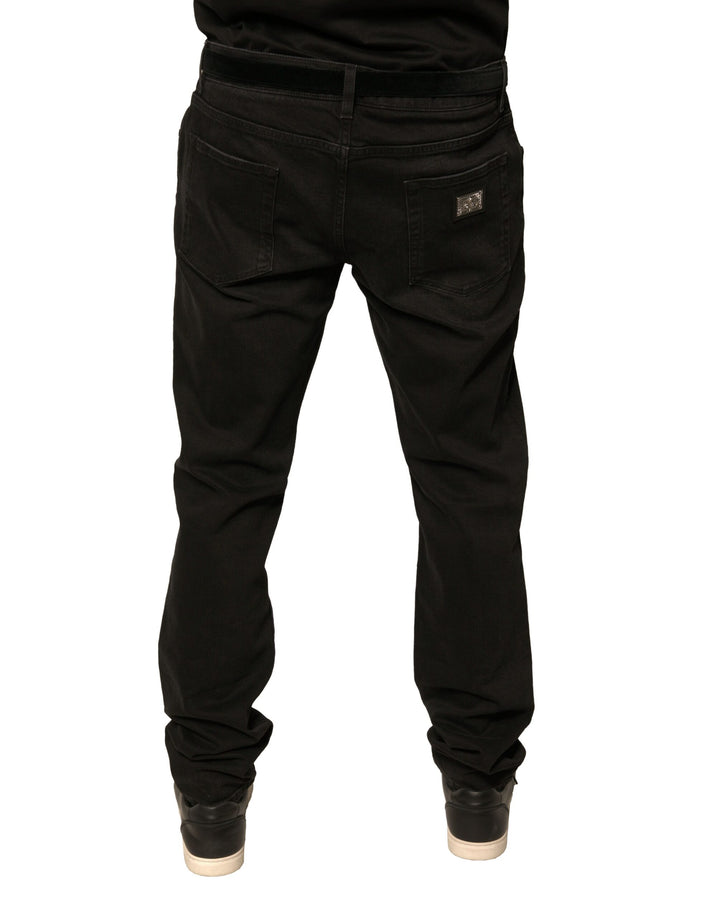Dolce &amp; Gabbana Sample Sale Dolce &amp; Gabbana Black Ripped Logo Cotton Skinny Denim Jeans - | Designer outlet