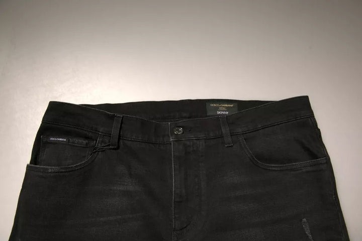 Dolce &amp; Gabbana Sample Sale Dolce &amp; Gabbana Black Ripped Logo Cotton Skinny Denim Jeans - | Designer outlet