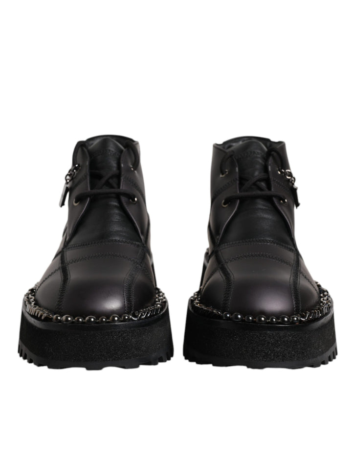 Dolce &amp; Gabbana Sample Sale Dolce &amp; Gabbana Black Leather Lace Up Ankle Boots Shoes - | Designer outlet