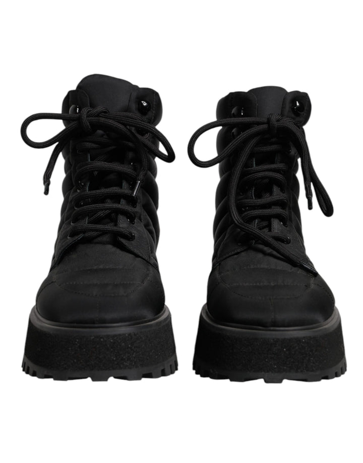 Dolce &amp; Gabbana Sample Sale Dolce &amp; Gabbana Black Padded Mid Calf Lace Up Boots Shoes - | Designer outlet
