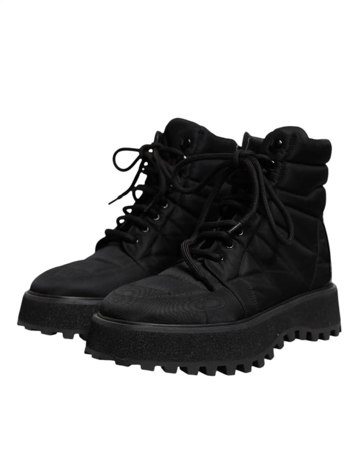 Dolce &amp; Gabbana Sample Sale | Dolce &amp; Gabbana Black Padded Mid Calf Lace Up Boots Shoes - | Designer outlet