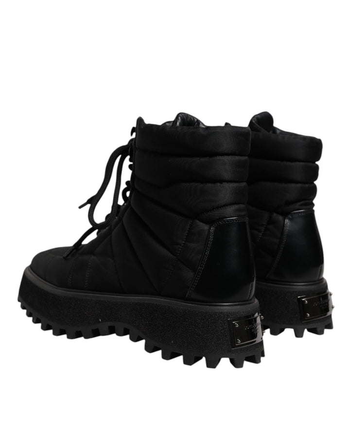 Dolce &amp; Gabbana Sample Sale Dolce &amp; Gabbana Black Padded Mid Calf Lace Up Boots Shoes - | Designer outlet