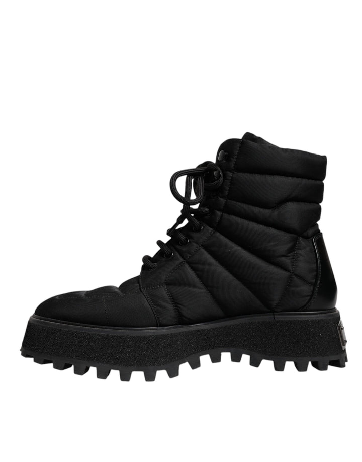 Dolce &amp; Gabbana Sample Sale Dolce &amp; Gabbana Black Padded Mid Calf Lace Up Boots Shoes - | Designer outlet